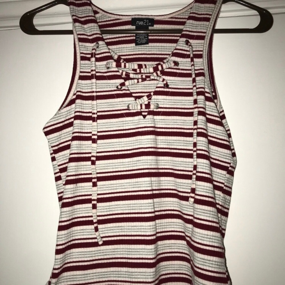 Lace Up Gray & Maroon Tank